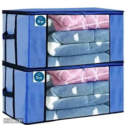 SKYLII Underbed Storage Bag Storage Organizer Blanket Storage Bag for Wardrobe Organizer Blanket Cover with a large Transparent Window and Side Handles set of 2 Pc Blue