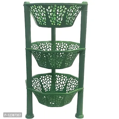 Multipurpose Basket Stand Rack 3 Layer Multipurpose for office & kitchen Basket Stand Rack pink Fruits Vegetables Stationary (Plastic Diagonal star Kitchen Stand 3 Tier Rack Foldable) (Green)