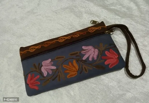 Sling Bag for Women | Suede Leather with Adjustable Strap | Kashmiri Crewel Embroidery | Handcrafted