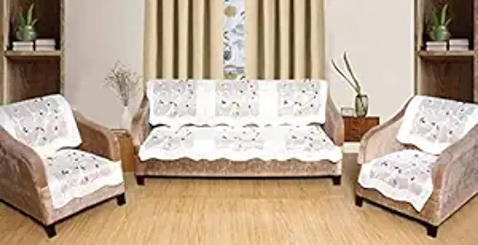 Print Fab Polyester &amp; Net Fabric Floral Printed 3 Seater Sofa Cover Set, Standard, for Home Sofa_3 Seater