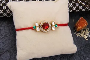 Fancy Stylish Classy Gold Plated Kundan Rakhi Combo Set of 2 with 1 Roli Chawal Tikka Pack-thumb1