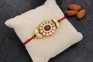 Bandhan Elegant Gold Plated Designer Floral Rakhi Combo (Set of 2) with Roli Chawal and Raksha Bandhan-thumb2