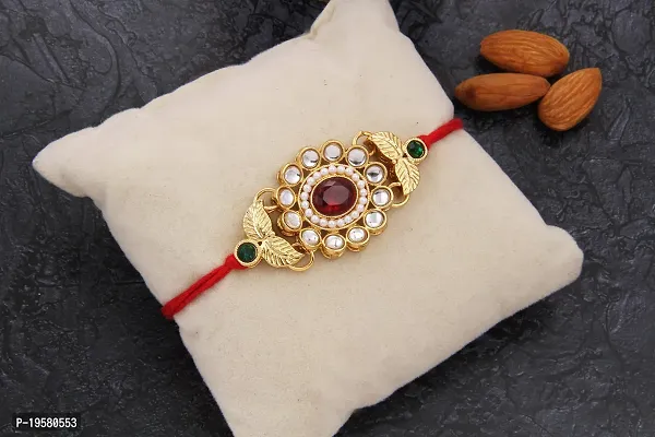 Bandhan Elegant Gold Plated Designer Floral Rakhi Combo (Set of 2) with Roli Chawal and Raksha Bandhan-thumb3