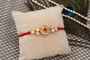 BANDHAN Fabulous Gold Plated Kundan Rakhi Combo Set of 2 with 1 Roli Chawal Tikka Pack-thumb2