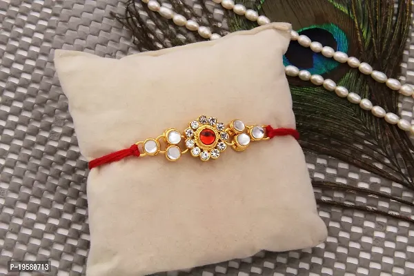 BANDHAN Fabulous Gold Plated Kundan Rakhi Combo Set of 2 with 1 Roli Chawal Tikka Pack-thumb3