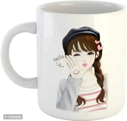 Bandhan Lovely Girl Say Hello Printed Coffee Cup, Milk Cup, Coffee Cup Gift for Girls, Wife, Mom, Girlfriend Ceramic Coffee Mug