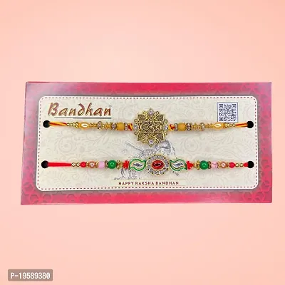 Bandhan Rakhi Gift Hamper for Brother Online | Pack of 2 Rakhi  Pen, Purse, Hanky | Rakhi Gift For Sibling under 500 | Designer Rakhi-thumb4