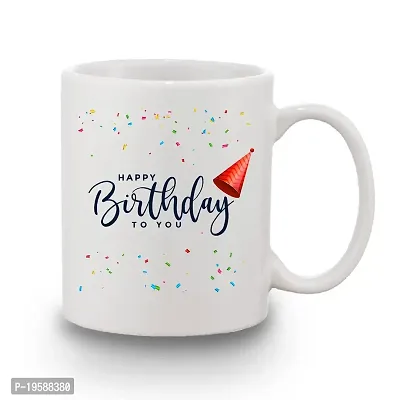 BANDHAN Happy Birthday Cup and Star Printed White Ceramic Coffee Mug Best Birthday Gift-thumb0