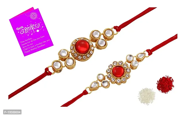 Splendid Gold Plated Pearl Rakhi Combo Set of 2 with 1 Roli Chawal Tikka Pack-thumb0