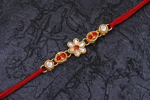 Stylish Designer Bracelet Classy Gold Plated Rakhi Kundan Rakhi Set of 2 with 1 Roli Chawal Tikka Pack-thumb3