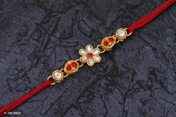 Stylish Designer Bracelet Classy Gold Plated Rakhi Kundan Rakhi Set of 2 with 1 Roli Chawal Tikka Pack-thumb4