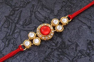 BANDHAN Fabulous Gold Plated Kundan Rakhi Combo Set of 2 with 1 Roli Chawal Tikka Pack-thumb3