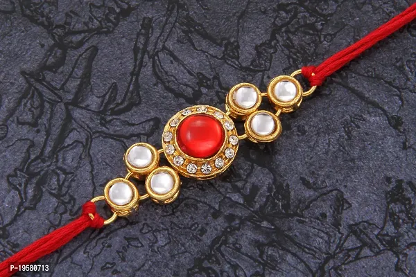 BANDHAN Fabulous Gold Plated Kundan Rakhi Combo Set of 2 with 1 Roli Chawal Tikka Pack-thumb4