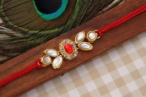 Stylish Designer Bracelet Gold Plated Kundan Rakhi Combo Set of 2 with 1 Roli Chawal Tikka Pack-thumb2