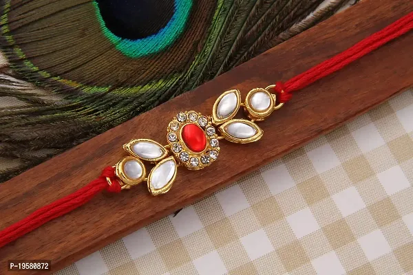 Stylish Designer Bracelet Gold Plated Kundan Rakhi Combo Set of 2 with 1 Roli Chawal Tikka Pack-thumb3