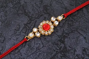 Splendid Gold Plated Pearl Rakhi Combo Set of 2 with 1 Roli Chawal Tikka Pack-thumb4