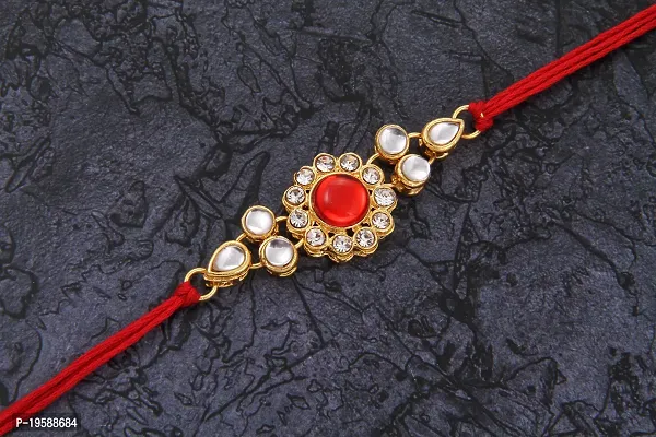 Splendid Gold Plated Pearl Rakhi Combo Set of 2 with 1 Roli Chawal Tikka Pack-thumb5