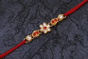 Adorable Gold Plated Kundan Rakhi Combo Set of 2 with 1 Roli Chawal Tikka Pack-thumb4