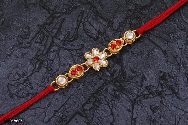 Adorable Gold Plated Kundan Rakhi Combo Set of 2 with 1 Roli Chawal Tikka Pack-thumb5