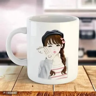 Bandhan Lovely Girl Say Hello Printed Coffee Cup, Milk Cup, Coffee Cup Gift for Girls, Wife, Mom, Girlfriend Ceramic Coffee Mug-thumb2