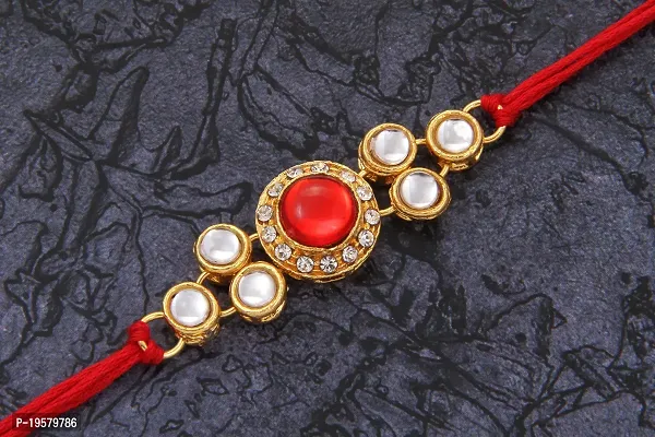 Royal Gold Plated Traditional Rakhi Set of 2 with 1 Roli Chawal Tikka Pack-thumb4