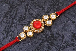 Splendid Gold Plated Pearl Rakhi Combo Set of 2 with 1 Roli Chawal Tikka Pack-thumb3