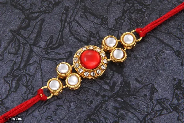 Splendid Gold Plated Pearl Rakhi Combo Set of 2 with 1 Roli Chawal Tikka Pack-thumb4