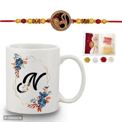 Fancy Rakhi Combo N Alphabet Word Text Printed Coffee Mug Roli Tikka Pack Gift Rakhi Combo for Brother-thumb0