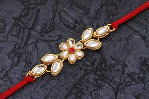 Fancy Stylish Classy Gold Plated Kundan Rakhi Combo Set of 2 with 1 Roli Chawal Tikka Pack-thumb3