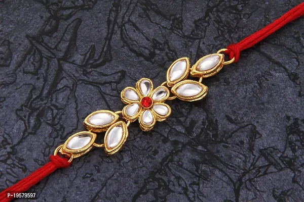 Fancy Stylish Classy Gold Plated Kundan Rakhi Combo Set of 2 with 1 Roli Chawal Tikka Pack-thumb4