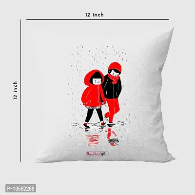 Buy Bandhan Valentine Day Gift Cute Couple (Red, Black ) Design White Cushion Cover 12x12 inches with Filler - Valentine Gifts for Girlfriend Boyfriend, Birthday Gift for Husband Wife, Love Gifts-thumb3