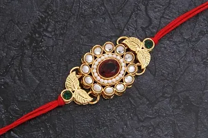 Bandhan Elegant Gold Plated Designer Floral Rakhi Combo (Set of 2) with Roli Chawal and Raksha Bandhan-thumb3