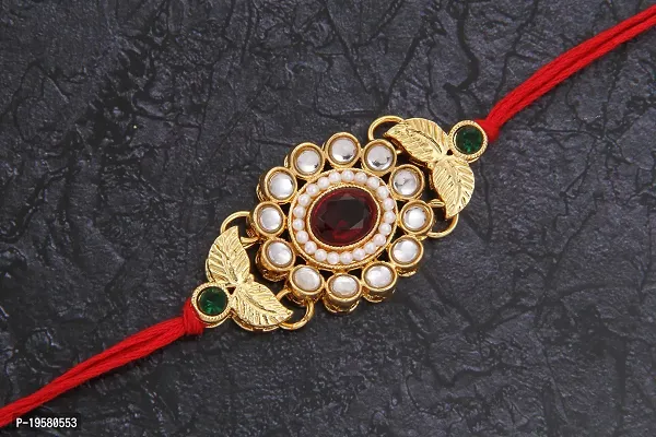 Bandhan Elegant Gold Plated Designer Floral Rakhi Combo (Set of 2) with Roli Chawal and Raksha Bandhan-thumb4