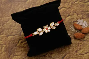 Fancy Stylish Classy Gold Plated Kundan Rakhi Combo Set of 2 with 1 Roli Chawal Tikka Pack-thumb2