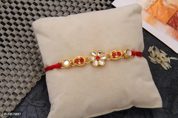 Adorable Gold Plated Kundan Rakhi Combo Set of 2 with 1 Roli Chawal Tikka Pack-thumb2