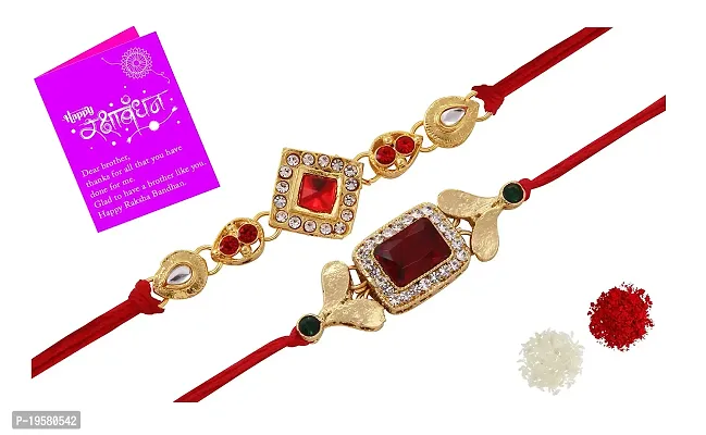 Bandhan Marquise Floral Rakhi For Brother With Roli ChawalRakhi Combo Set of 2 with Roli Chawal Tikka Pack and Raksha Bandhan Bracelet Designer Rakhi for Men-thumb0