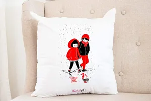 Buy Bandhan Valentine Day Gift Cute Couple (Red, Black ) Design White Cushion Cover 12x12 inches with Filler - Valentine Gifts for Girlfriend Boyfriend, Birthday Gift for Husband Wife, Love Gifts-thumb1