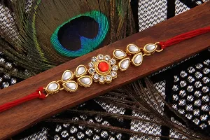 Adorable Gold Plated Kundan Rakhi Combo Set of 2 with 1 Roli Chawal Tikka Pack-thumb2