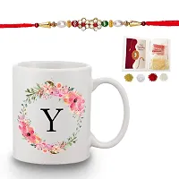 BANDHAN Designer Rakhi Colorful Floral Y Alphabet Printed Coffee Mug 350 ML Roli Tikka Pack Rakhi for Brother with Gift Combo Set-thumb1