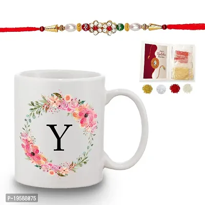 BANDHAN Designer Rakhi Colorful Floral Y Alphabet Printed Coffee Mug 350 ML Roli Tikka Pack Rakhi for Brother with Gift Combo Set-thumb2