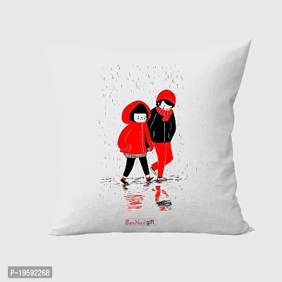 Buy Bandhan Valentine Day Gift Cute Couple (Red, Black ) Design White Cushion Cover 12x12 inches with Filler - Valentine Gifts for Girlfriend Boyfriend, Birthday Gift for Husband Wife, Love Gifts-thumb0