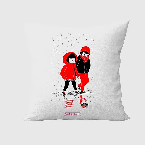Buy Bandhan Valentine Day Gift Cute Couple (Red, Black ) Design White Cushion Cover 12x12 inches with Filler - Valentine Gifts for Girlfriend Boyfriend, Birthday Gift for Husband Wife, Love Gifts