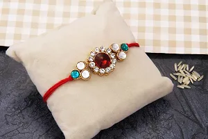 Stylish Designer Bracelet Classy Gold Plated Rakhi Kundan Rakhi Set of 2 with 1 Roli Chawal Tikka Pack-thumb1