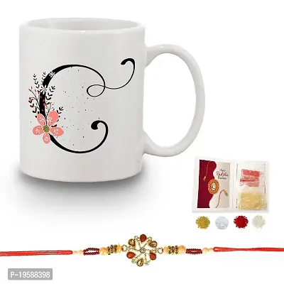 Designer Rakhi Combo Stylish C Alphabet Printed Coffee Mug Roli Tikka Pack Best Rakshabandhan Combo for Brother and Cute Sister