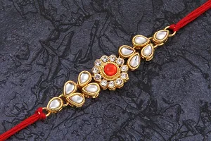 Adorable Gold Plated Kundan Rakhi Combo Set of 2 with 1 Roli Chawal Tikka Pack-thumb3