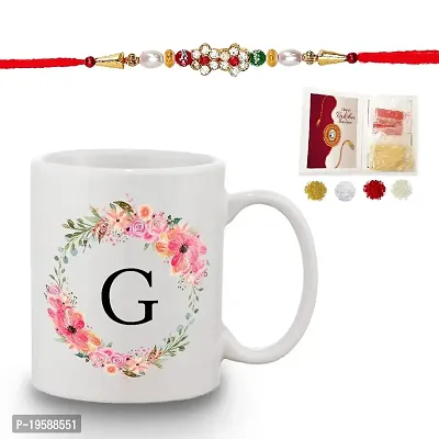 BANDHAN Designer Rakhi Colorful Floral G Alphabet Printed Coffee Mug 350 ML Roli Tikka Pack Rakhi for Brother and Bhabhi with Gift-thumb2