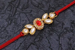 Stylish Designer Bracelet Gold Plated Kundan Rakhi Combo Set of 2 with 1 Roli Chawal Tikka Pack-thumb3