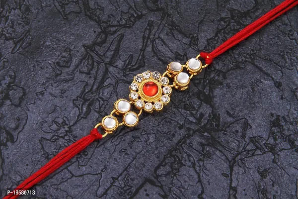 BANDHAN Fabulous Gold Plated Kundan Rakhi Combo Set of 2 with 1 Roli Chawal Tikka Pack-thumb5