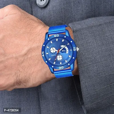 Stylish and Trendy Blue Silicone Strap Analog Watch for Men's-thumb4