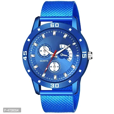 Stylish and Trendy Blue Silicone Strap Analog Watch for Men's-thumb0